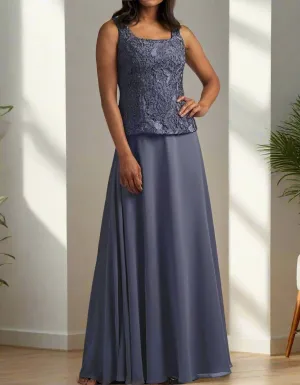 Three Piece Square Neck Floor Length A-Line Mother of the Bride Dress