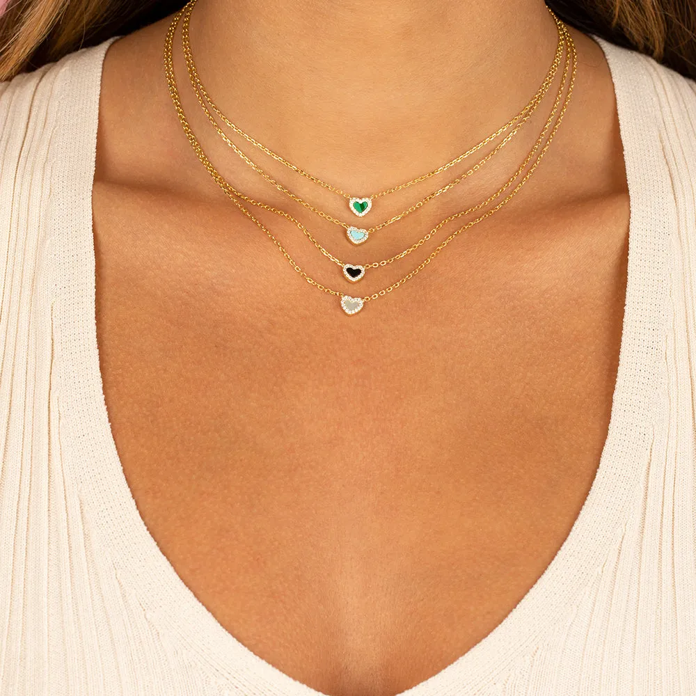 Tiny Pave Colored Gemstone Pendant Necklace