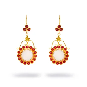 Vintage Red & White Floral Chunky Earrings