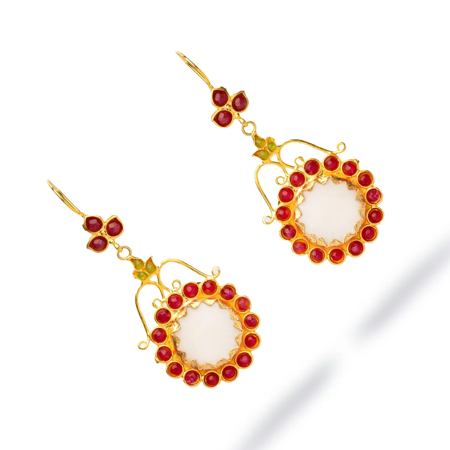 Vintage Red & White Floral Chunky Earrings