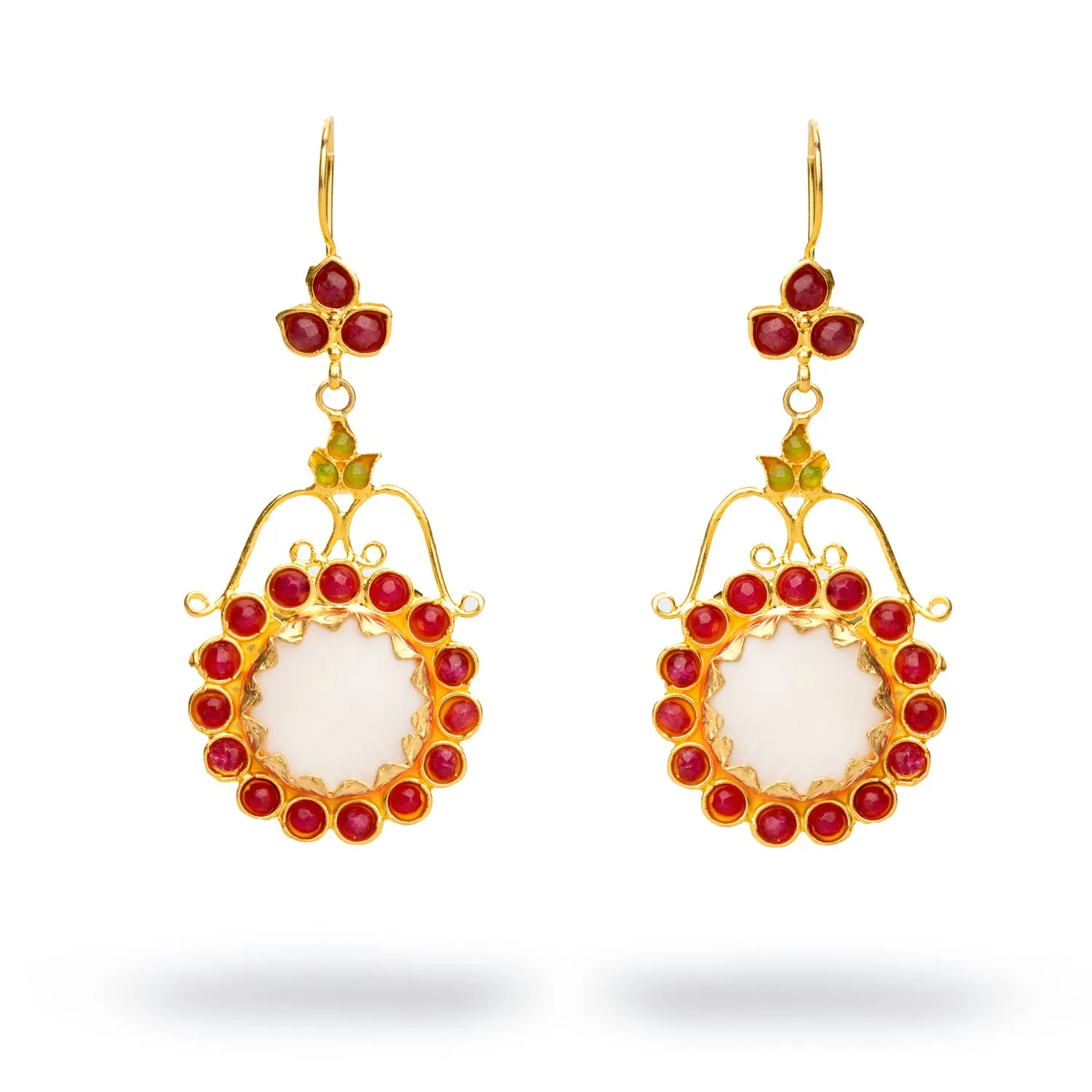 Vintage Red & White Floral Chunky Earrings