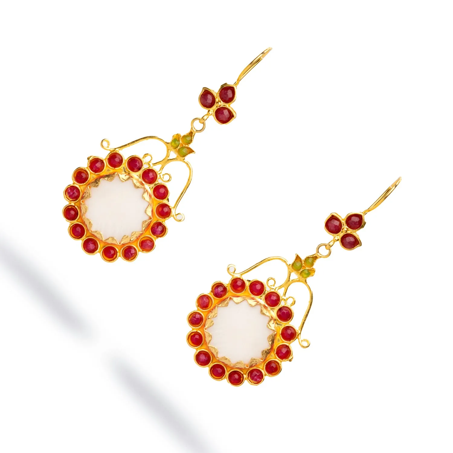 Vintage Red & White Floral Chunky Earrings