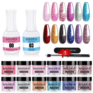 wakaniya Dip Powder Nail Kit- 12 Colors Nail Powders with Base& Top Coat Activator