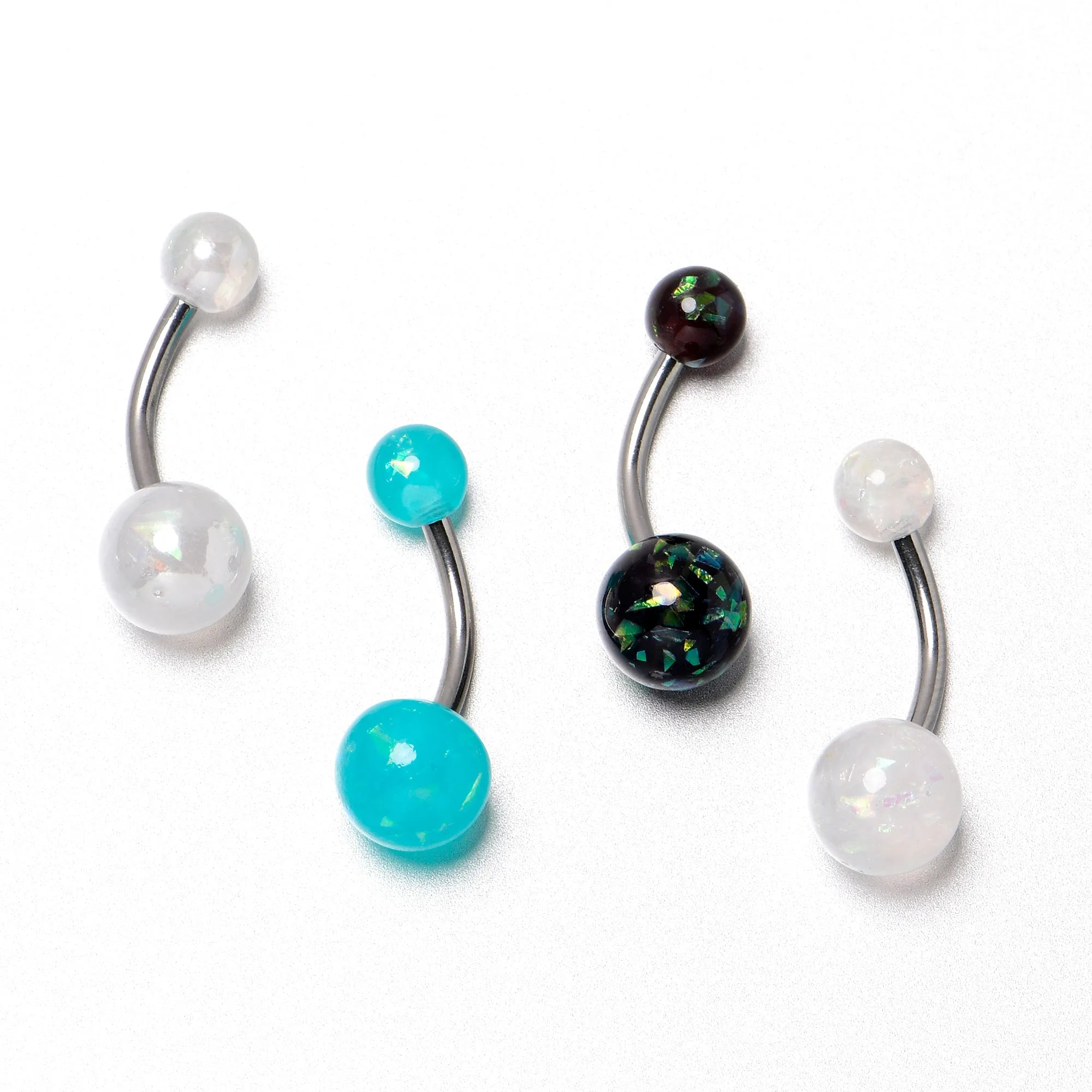 White Aurora Green Black Faux Opal Pack Belly Ring Set of 4