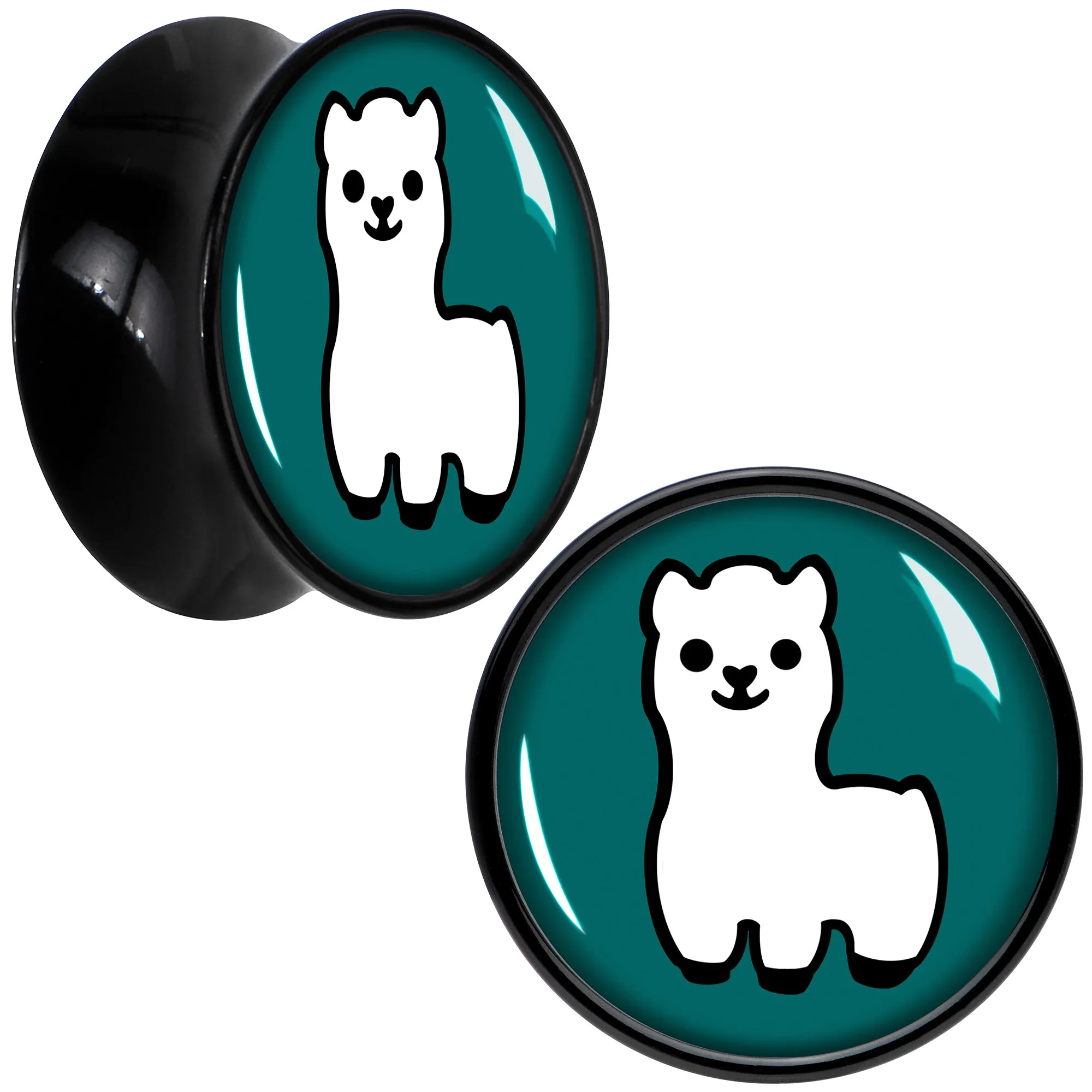 White Llama Black Acrylic Saddle Plug Set 8mm to 20mm