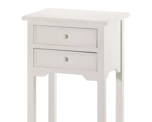 White wooden side table with drawers