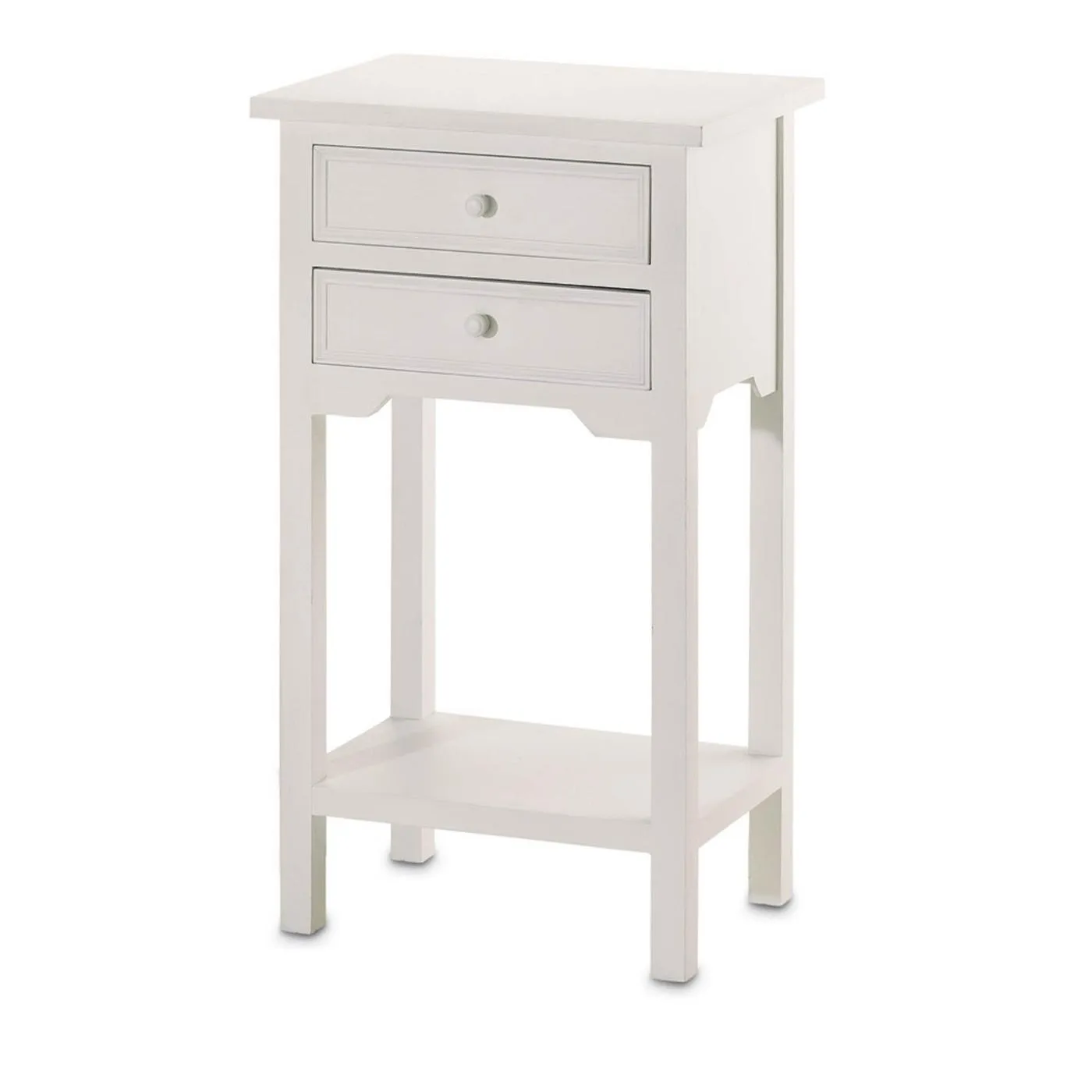 White wooden side table with drawers