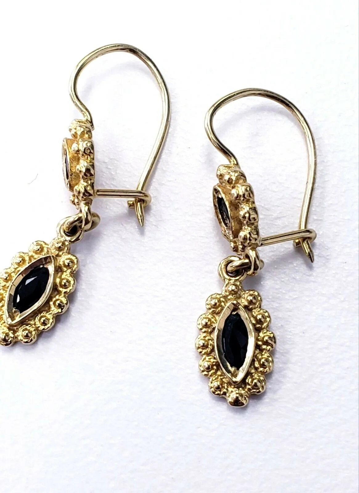 Women's Necklace Earrings Set 18K Yellow Gold Natural Sapphires 16'